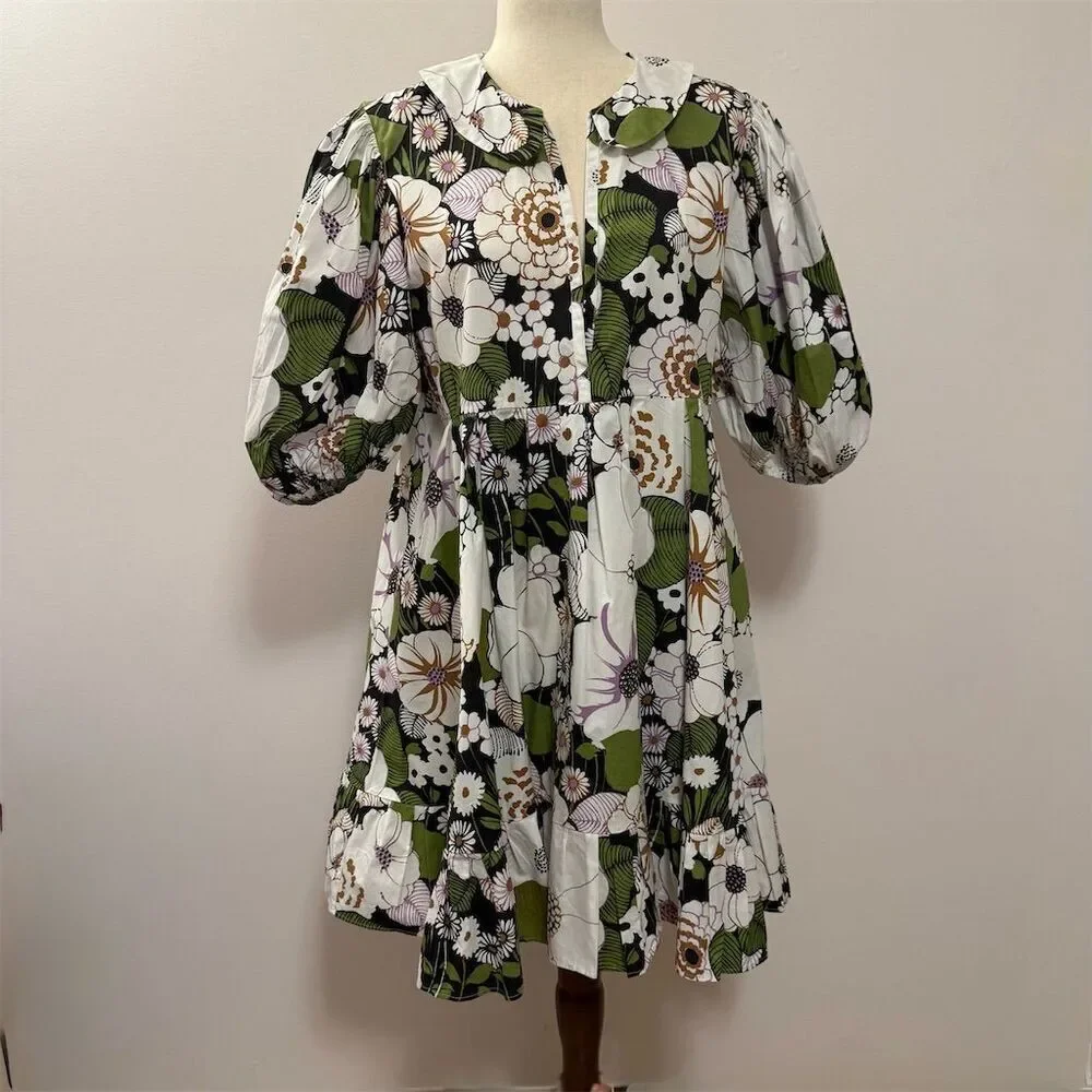 Maje Rafleur Floral Print Mini Dress Size 42 Multicolor Short Sleeve